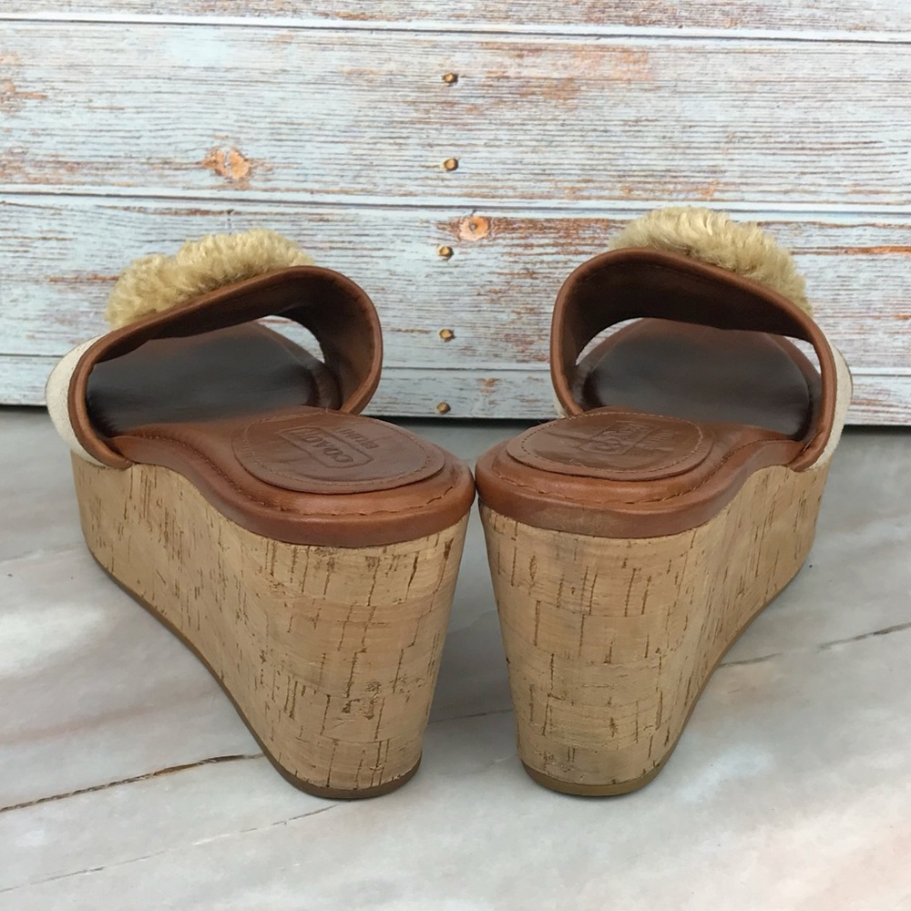 Coach Jazmin Wedge Sandals in Cream Canvas, Brown Leather & Cork - Picture 5 of 11